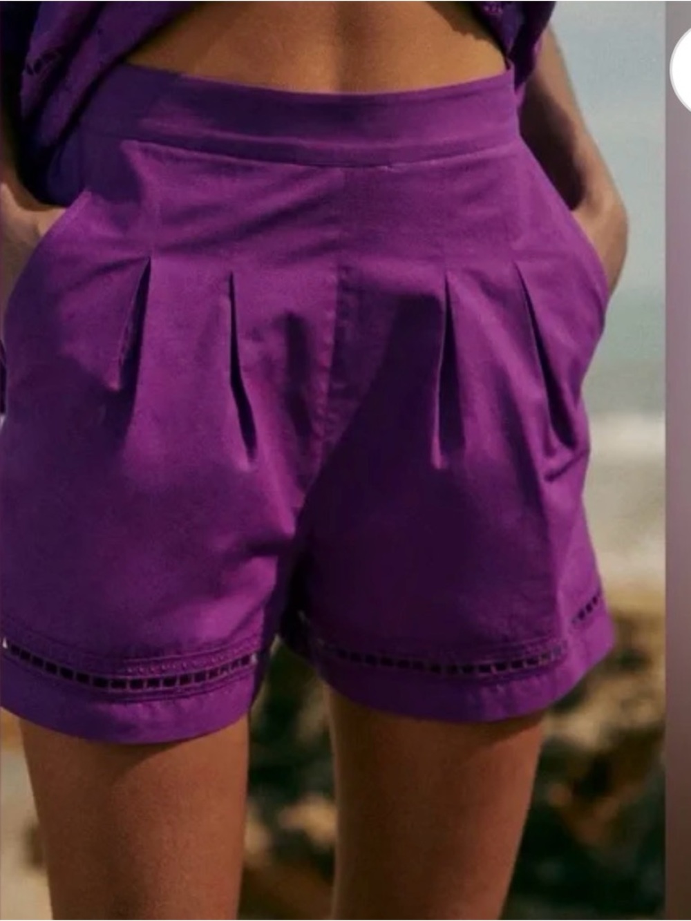 Sézane Nicolo Purple High-Waist Pleated Women’s Shorts